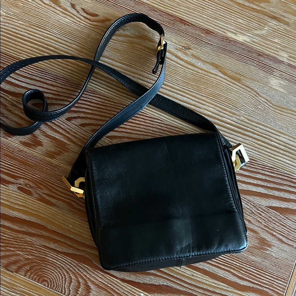 Perlina Black Leather Crossbody Bag